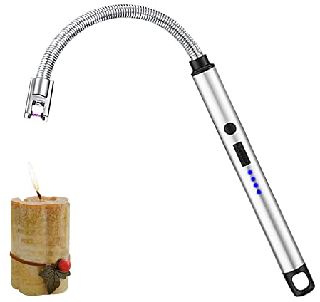 SKRFIRE Mechero eléctrico para velas, para exteriores, resistente al viento, recargable, de plasma, adecuado para cocina, vela, cocina de gas y barbacoa (plata)