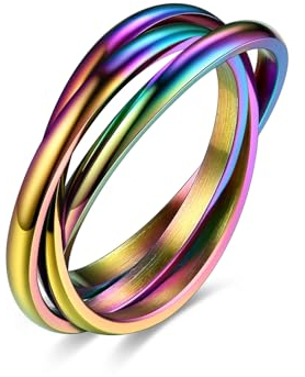 Bestyle 3er Ring Edelstahl Wickelring Damen Rolling Rings Fingerring Ehering Verlobungsring Ring Für Frauen Regenbogenfarben 57(18.1)