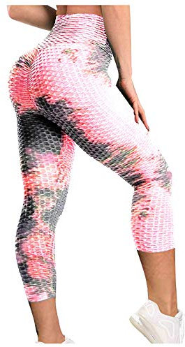 Damen Sexy 3/4 Leggings Scrunch Butt Sport Kompressionshose Po Push-Up Yogahose Mit Vintage-Druck Stretch Caprihose Workout Fitness Jogginghose Trainingshose Mit Hoher Taille FüR Joggen Gym Yoga