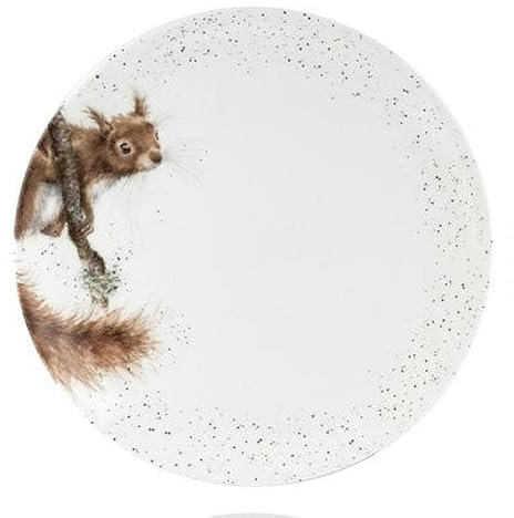 Official Licensed Wrendale Country Squirrel Coupe Porcelain China Dinner Plate, Colour: White, Orange & Brown