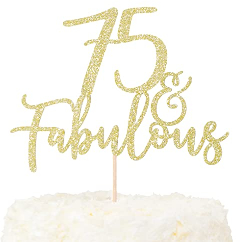 LOVENJOY Tortendeko 75 und Fabulous Geburtstag Gold Glitter 75. Cake Topper für 75th Birthday Party Kuchen Dekoration