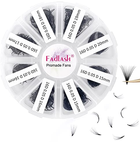 Russische Vorgefertigte 1000Stück Gemischt 16D 0.05 D Curl 15-20mm Wimpern Extensions Promade Russische Fächerwimpern Vorgefertigte Wimpernverlängerung für Schönheit