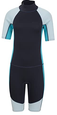 Mountain Warehouse Shorty Womens Wetsuit -2.5mm Thickness, Neoprene Ladies Swimsuit, Extended Puller, Flatlock Seams - For Spring Summer, Scuba Diving, Swimming Navy Women's Size 12-14