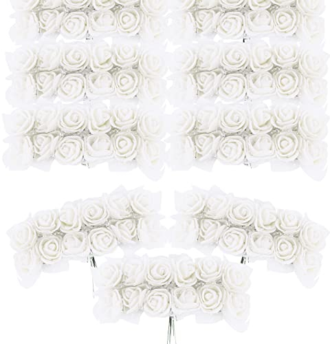 BETESSIN 144pz Rose Finte Bianche (Dia. 20mm) Teste di Fiori Rose Finte Artificiali Teste di Rose Bianche Finte in Schiuma per Decorazione Sposa Matrimonio Festa Nuziale Valentine’s Day Casa Fai da Te
