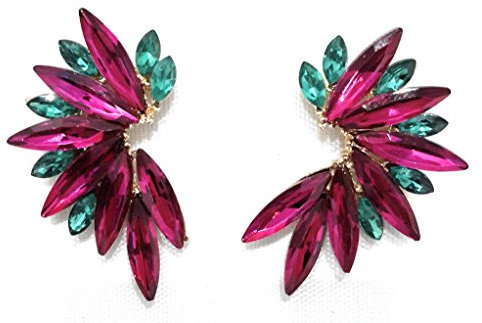 Pendientes Cristales Colores Mujer Pendientes Fiesta Boda Medio Aro, chapado oro fucsia esmeralda