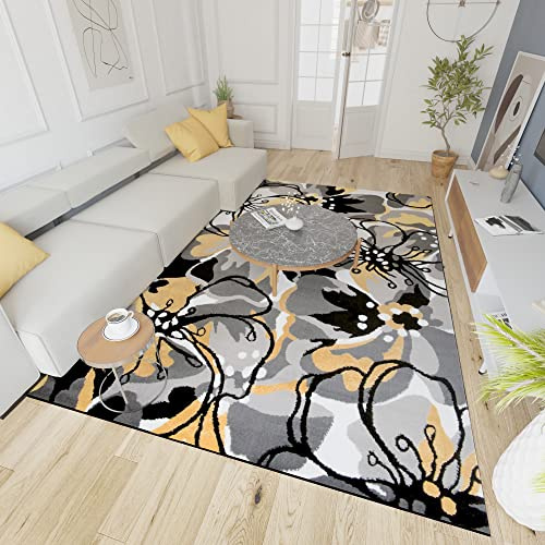 Mazovia Teppich Wohnzimmer 80x150cm Anthrazit Grau Florales Muster Weich | Teppich für Schlafzimmer Büro Esszimmer Eingangsbereich Pflegeleicht Fußbodenheizungsgeeignet Reinigungsmittelbeständig