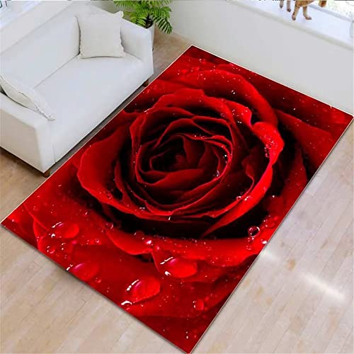 Zimmer Teppich Outdoorteppiche Wohnzimmer Teppich Dunkelrote Abstrakte Große Blumen Muster Teppich Weich Schlafzimmer 180X250Cm Teppich Wohnzimmer Rund Rot