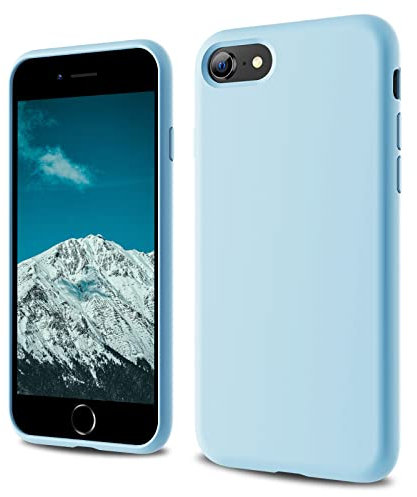 CALOOP Designed for iPhone SE Case 2020/2022, iPhone 8/7 Case, Liquid Silicone Full Body Protective Covered Silky-Soft Anti-Scratch Gel Rubber Slim Shockproof Cover 4.7 inch, Sky Blue