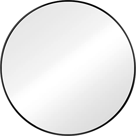 Navaris Wandspiegel rund mit Rahmen - Deko Spiegel Ø 60cm zum Aufhängen - Badezimmerspiegel Flur WC - abgerundete Ecken Oben - Schwarz