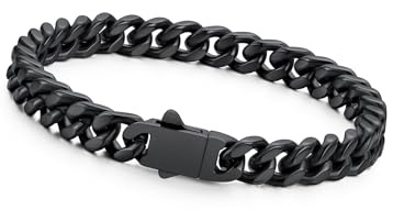Richsteel Armband Herren Edelstahl Herrenarmband Kubanisch Armbänder Männer | Silber/Gold/Schwarz 5/7/9/12mm breit 19/21/23cm Länge Cuban Gliederarmband Hip Hop Rapper mit Geschenkebox für Valentinstag