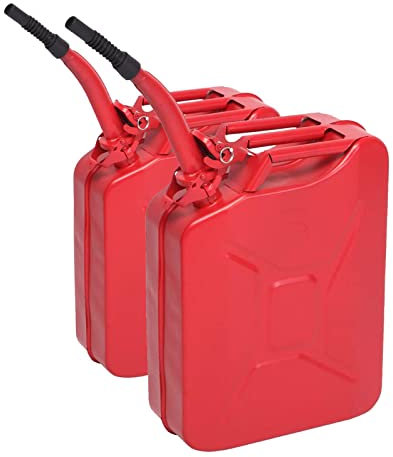 LEADZM Lot de 2 Jerricans Essence 20L en Métal – Bidons Carburant avec 2 Becs Verseurs Flexibles + Aération, Étanches UN (Norme) – Compatible Diesel/Kérosène/Gazoline/Bioéthanol (Rouge)