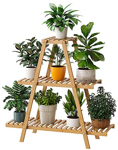 Pflanzenständer für den Innenbereich, Outdoor-Bambus-Pflanzenständer für mehrere Pflanzen, 3 Ebenen 8 Topfblumenhalter, Leiter Pflanzenregal, Pflanzenregal, Balkon, Pflanzengartenarbeit Geschenk