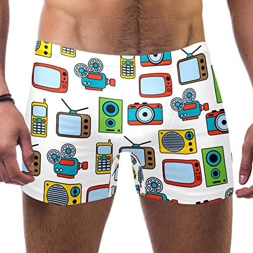 VBFOFBV Men's Square Leg Swimming Jammer Shorts, Men Swimsuit Swim Jammers, Cartoon Camera Tv Camera Pattern