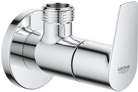 GROHE BauEdge Shut-Off Angle Valve 1/2 (Outlet Thread 1/2 Inch, Head Part 3/8 Inch, Screw Connection, Metal Lever), Chrome, 22009001