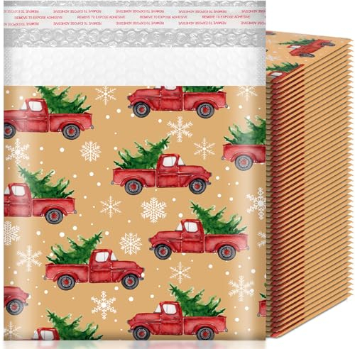 Tenceur 50 Stück Weihnachts-Poly-Luftpolster-Versandtaschen, Weihnachten, gepolsterte Umschläge, 21,6 x 24,9 cm, Weihnachtsumschläge, Versandtaschen, selbstverschließend, Winter, wasserdicht,