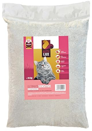 KittyLux klumpende Katzenstreu Ultimate Sensitive 4x14kg mit Babypuderduft für Sensible Katzen, Klumpstreu 100% Naturbentonit, Feste Klumpenbildung, schnelle Geruchsbildung, geringer Verbrauch