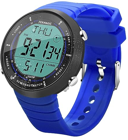 TEKMAGIC Digitale Sport Armbanduhr 100m Wasserdicht mit Wecker, Stoppuhr, Chronograph, Timer, Kalender, Zwei Zeitzonen
