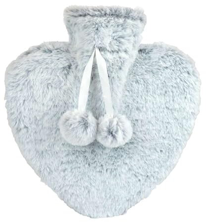 Heart Shaped Hot Water Bottle & Plush Cover 800ml Grey