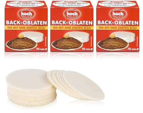 Hoch Backoblaten 70mm 3er Pack Oblaten, 225 Stück Back Oblaten zum Backen von Makronen, Lebkuchen & Keksen, ideal für die Weihnachtszeit & zum Plätzchen Verschenken