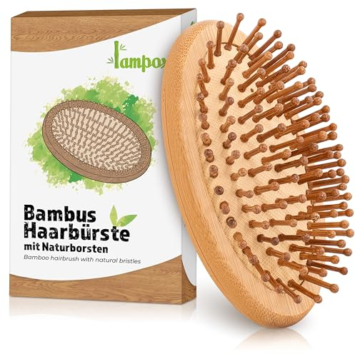 Haarbürste mit Naturpins, Holzhaarbürste, Holzmassagekamm, Bürstenkamm, Kopfhautbürste, kompakt