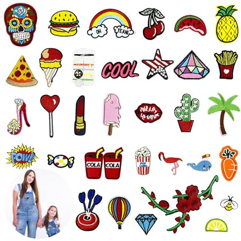 SALVAYRO® Parches Termoadhesivos para Ropa (Pack de 33) - Bordados para Personalización de Ropa | Ideal para Niños y Adultos.