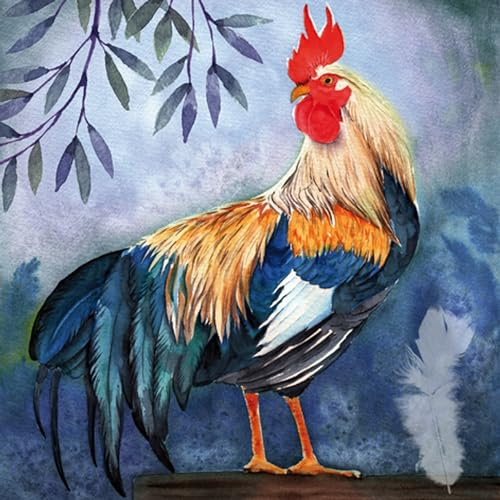 Servietten Papier 33x33cm 3-lagig 20 Stück mit Vögel Motiv - hochwertig & nachhaltig - Einweg Motivservietten Osterservietten - Hahn Motiv Papierservietten für Ostern - Blau Bunt