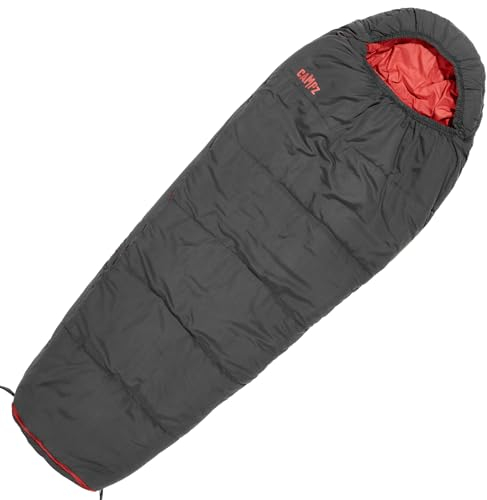 CAMPZ Mumienschlafsack Schwarz Rot Verstellbar Länge 190 cm mit Rucksack Packsacksack Schlafsack Pfadfinder Jugendherberge