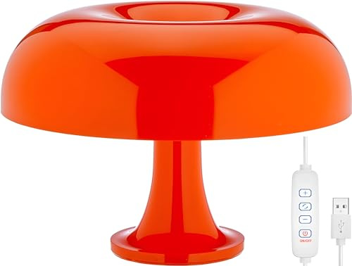 KUXEEY Mushroom Table Lamp for Bedside – Orange Vintage Lamp, USB LED Night Light for Bedroom and Living Room with 3 Color Lighting and Dimmable Function | Retro, Cool Funky Aesthetic Room Decor