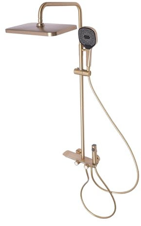 Système de douche avec thermostat, pommeau de douche avec douchette à main, robinet cascade et pommeau de douche à effet pluie à 360 °, colonne de douche, colonne de douche, barre de douche pour salle