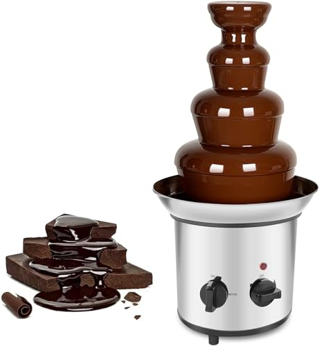 Amhuui Máquina Eléctrica De Fuente De Fondue De Chocolate, Fuente De Chocolate De Acero Inoxidable De 4 Niveles, Torre De Fondue De Chocolate Caliente, para Queso Nacho, Salsa BBQ, Rancho, Licores