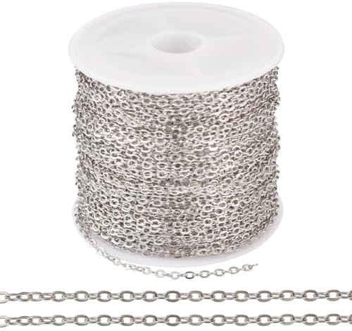 Cheriswelry 32.8 Feet Brass Coated Iron Chains Flat Oval Cable Chains with Spool Soldered Links for Women Men Necklace Bracelet Jewelry Making