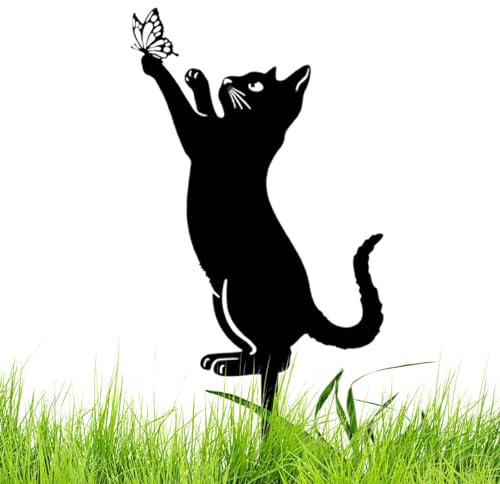 Katze, schwarze Katze | Katzenpfähle aus Metall für schwarze Katzen im Außenbereich, Rasen-Dekoration für den Außenbereich, für Katzenliebhaber, Kunsthandwerk für den Ex