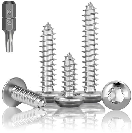 HXJDAM 70 Stück Blechschrauben Edelstahl, M4 x 18mm Linsenkopfschrauben, A2 V2A Flachkopf Torx Schrauben Holzschrauben Rundkopfschrauben Vollgewinde, Selbstschneidende Schrauben Edelstahl mit Bit