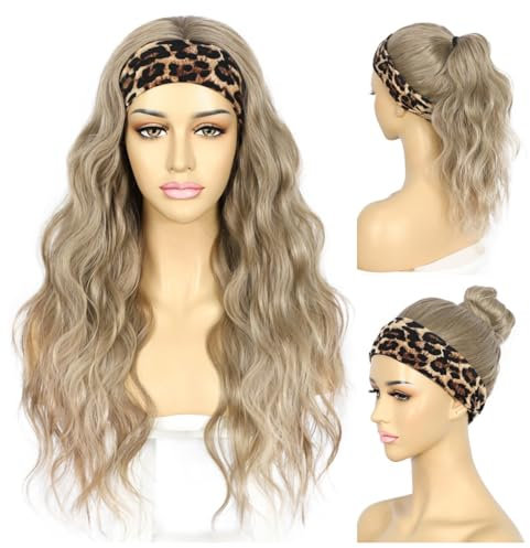 Sapphirewigs Stirnband Perücke Wellige Synthetische Mix Hellbraun Perücken für Frauen Glueless Daily Wear Cosplay Stirnband Haare 150% Dichte 26 inch