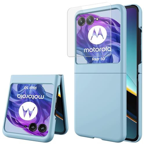 Miimall Hülle Kompatibel mit Motorola Razr 50 Hülle mit Displayschutz Anti-Kratz Stoßfest Ultradünn PC Handyhülle für Motorola Razr 50 5G 2024-Blau