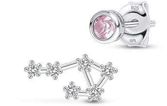 Amberta Damen Sternzeichen Ohrringe Asymmetrische Ohrstecker Silber 925 | Sterling Silber Ohrringe Damen | Sternzeichen Ohrringe Silber | Asymmetrische Ohrringe Damen: Oktober Rosa Turmalin Ohrstecker