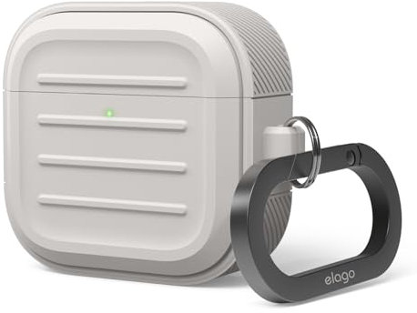 elago Armor Custodia Compatibile con la Custodia AirPods 4 - Compatibile con la Custodia AirPods 4, Moschettone Incluso, Supporta la Ricarica Wireless, Protezione Totale (Pietra)