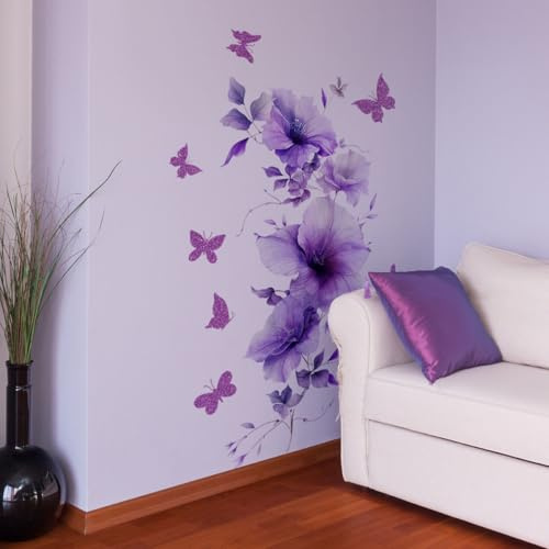 Winhappyhome Lila Schmetterling Blume Wandaufkleber Fantasy Serie Dekoration Aufkleber