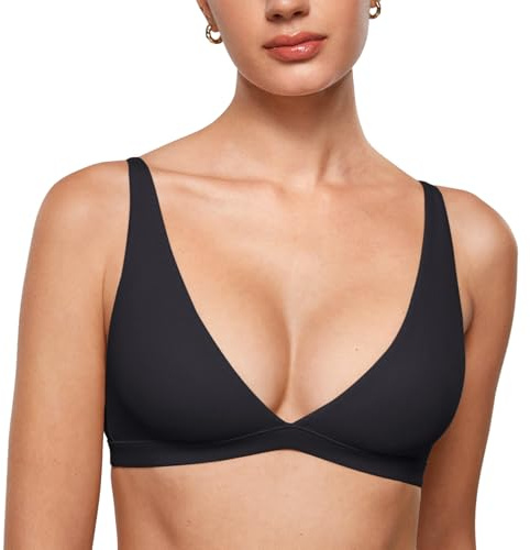 INLYRIC Women's Inbarely Soft Plunge Bralette - Deep V Unlined Triangle No Padding No Underwire Sexy Comfort Sleep Bra Black Small