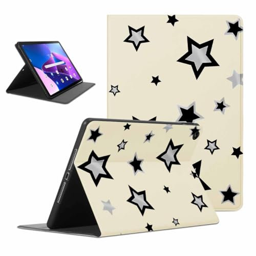 Kueqeay Custodia per Lenovo Tab M10 Gen 3 10.1, Aesthetic Stella Motivo Disegno Flip Cover in pelle PU con Supporto Funzione Soft TPU Antiurto Tablet Case in Silicone, Beige