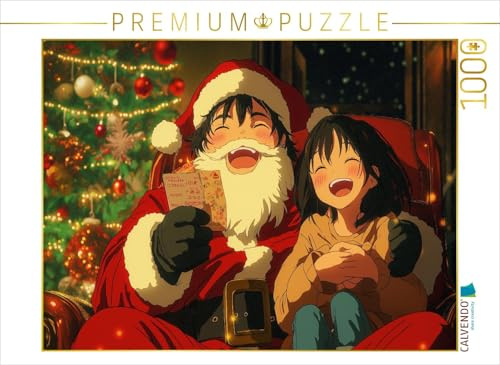 Puzzle · Fröhliche Anime-Weihnachtsszene – Santa und Mädchen teilen | freudige Momente · Anime-Weihnachten: Santa und Mädchen lachen vor… · 1000 Teile · Lege-Größe 64 × 48 cm · CALVENDO Puzzle