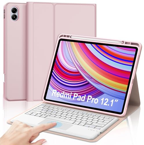 JADEMALL Clavier avec Trackpad pour Redmi Pad Pro 12.1 Pouces 2024, AZERTY Français Clavier Bluetooth Magnétique Détachable avec Trackpad pour Tablette Xiaomi Redmi Pad Pro 12.1, Rose