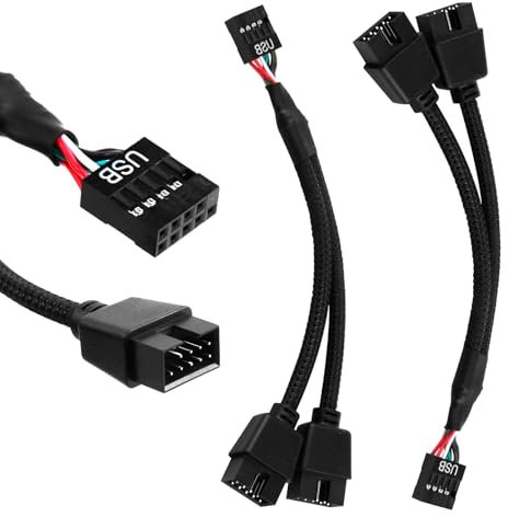 USB Header Splitter, 2 Pcs USB 2.0 9Pin Female to Dual 9Pin Male Extension Cable 1 to 2 Extension Hub Splitter Connector Adapter Nylon Braided Port Multiplier for Internal Computer Motherboard