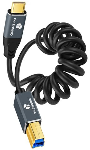 Thzzhnno Câble Spiralé 3.0 D'imprimante USB B vers USB C, Câble Spiralé USB Type C vers Type B pour station d'accueil Scanner de disques durs externes(95MM étendu à 1M)