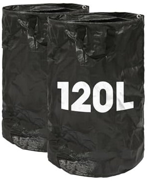 Harbour Housewares Garden Waste Bags with Handles - 120L x 2 Heavy Duty Garden Bag, Collapsible Recycling Green Bags Reusable Gardening Waste Sacks for Grass, Weeds, Compost, Leaves, Debris