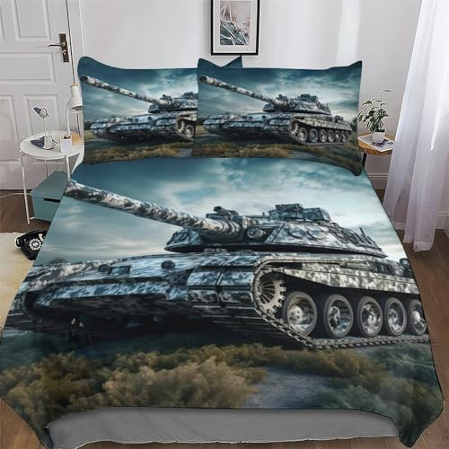 GGJJTT Panzer Bettwäsche Atmungsaktive Angenehme Bettbezüge, Mit Reißverschluss Bettdeckenbezug, 2teilig Bettbezug + Kissenbezug Single135x200cm