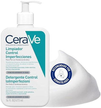 CeraVe - Blemish Control, Gel Limpiador para Acné y Piel Grasa, Reduce el Acné, Puntos Negros y Mejora los Poros, Tratamiento en Gel con Ácido Salicílico, 473 ml