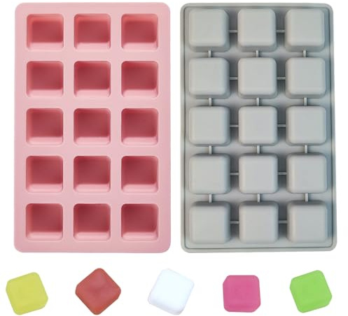 2 PCS Square Silicone Moulds, Small Chocolate Mold, 15 Cavities, Reusable | Grid Ice Cube Tray, DIY Baking Supplies, for Candy Pralines Gummy Truffles Muffin Jelly Fondant Making