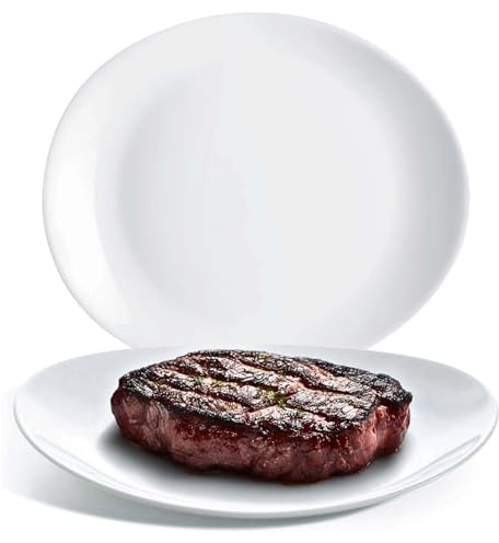 UNIQUE HOME LIVING 30cm Serving Platters/Steak Plates Set of 2, Stylish Oval Shape Serving Plate for Dinner/Steak/Salad, White Opal Glass Dinnerware Set, Microwave & Dishwasher Safe