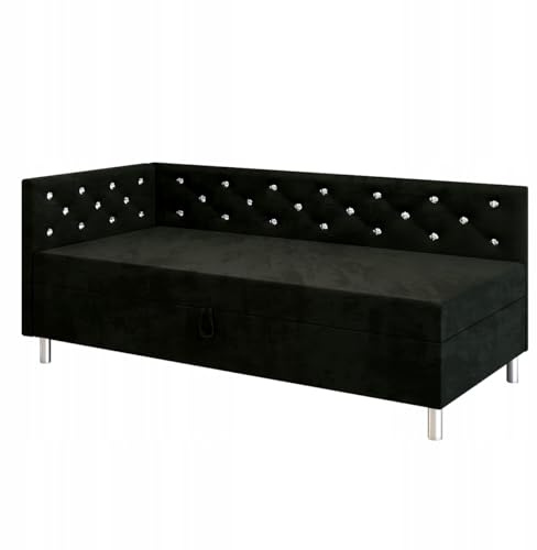 TAPCZANY24 - Boxspringbett Princess+, Bett mit Matratze 125 cm Breite | Polsterbett mit Bettkasten, Taschenfederkernmatratze, Einzel Bed mit Veloursbezug, Komfortabel Bette - Velour Schwarz